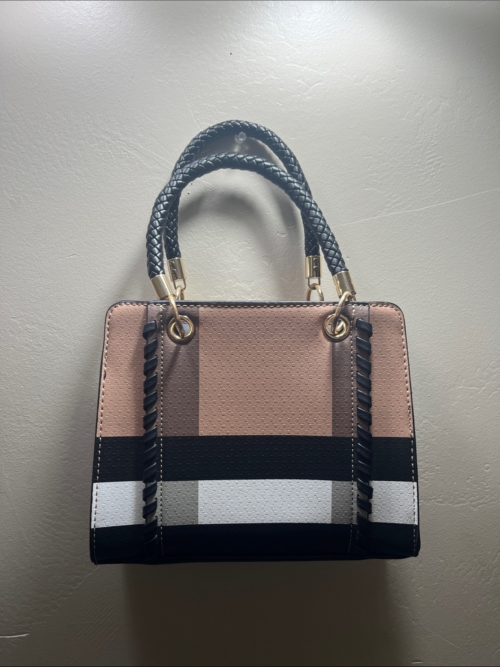 Stylish Colorblock Tote Handbag - Black, Beige, White